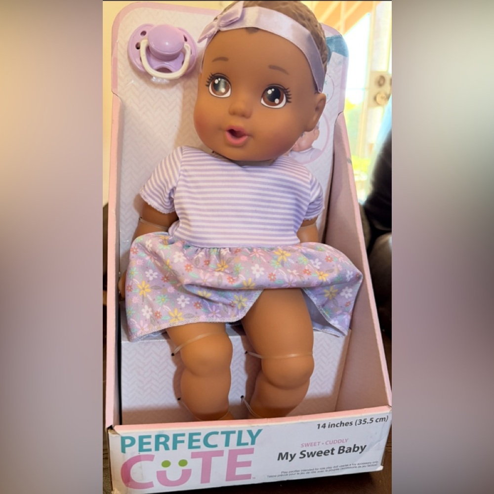 NEW| Perfectly Cute Basic 14" Girl Baby Doll - Dark Brown Hair, Brown Eyes